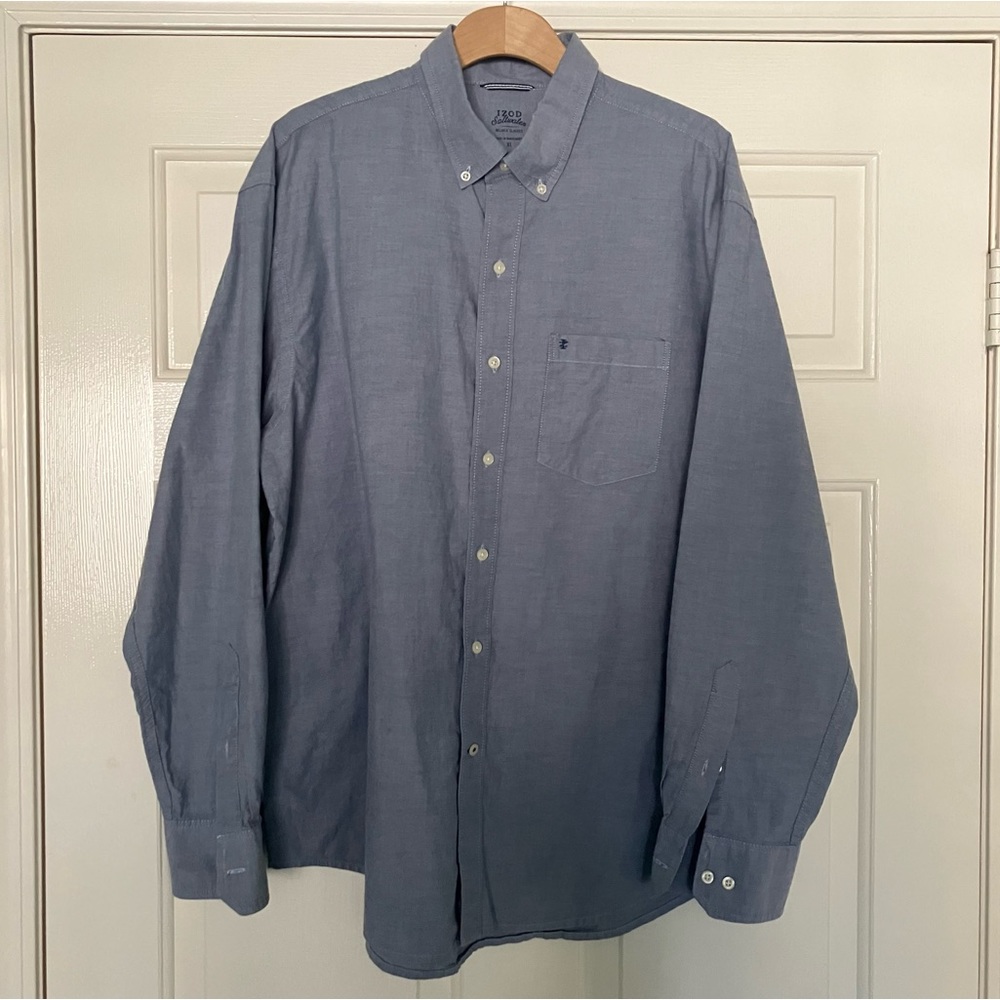 IZOD Saltwater Relaxed Classics Blue Long Sleeve Men’s Dress Shirt 100% Cotton